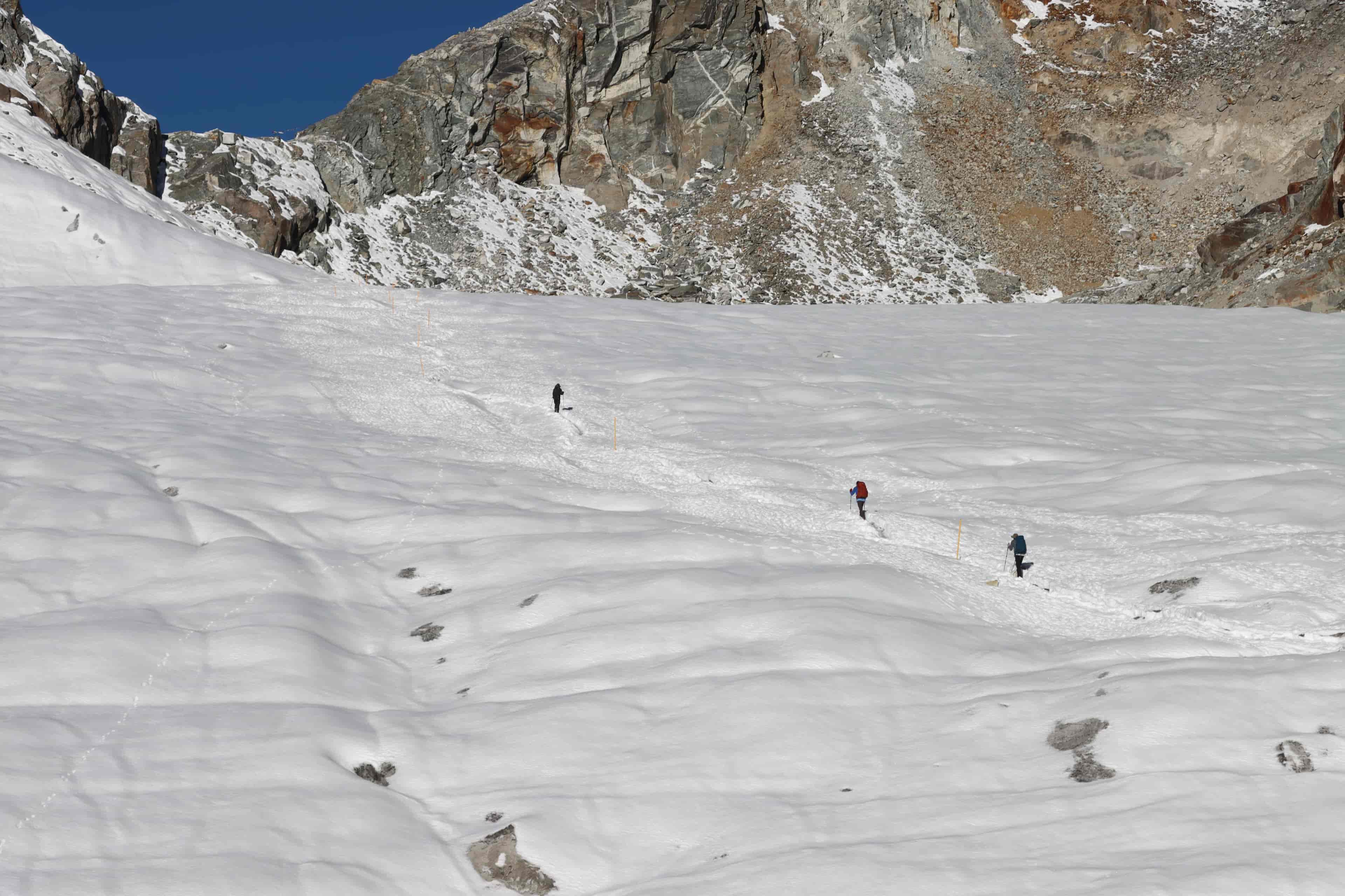 Trekkers Crossing Chola Pass of the Everest Region of Nepal